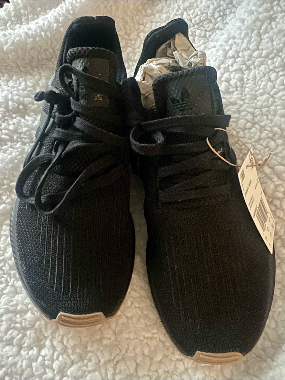 adidas Men's Swift Run Black Sneakers with Tan bottoms BNWT